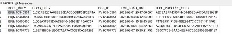 Example HUB structure, description of technical columns one chapter earlier.