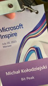 Name badge for Michal Kolodziejski from BitPeak for the Microsoft Inspire 2023