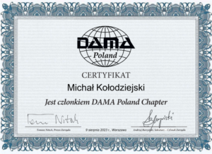 DAMA Poland Membership Certificate for Michal Kolodziejski from BitPeak