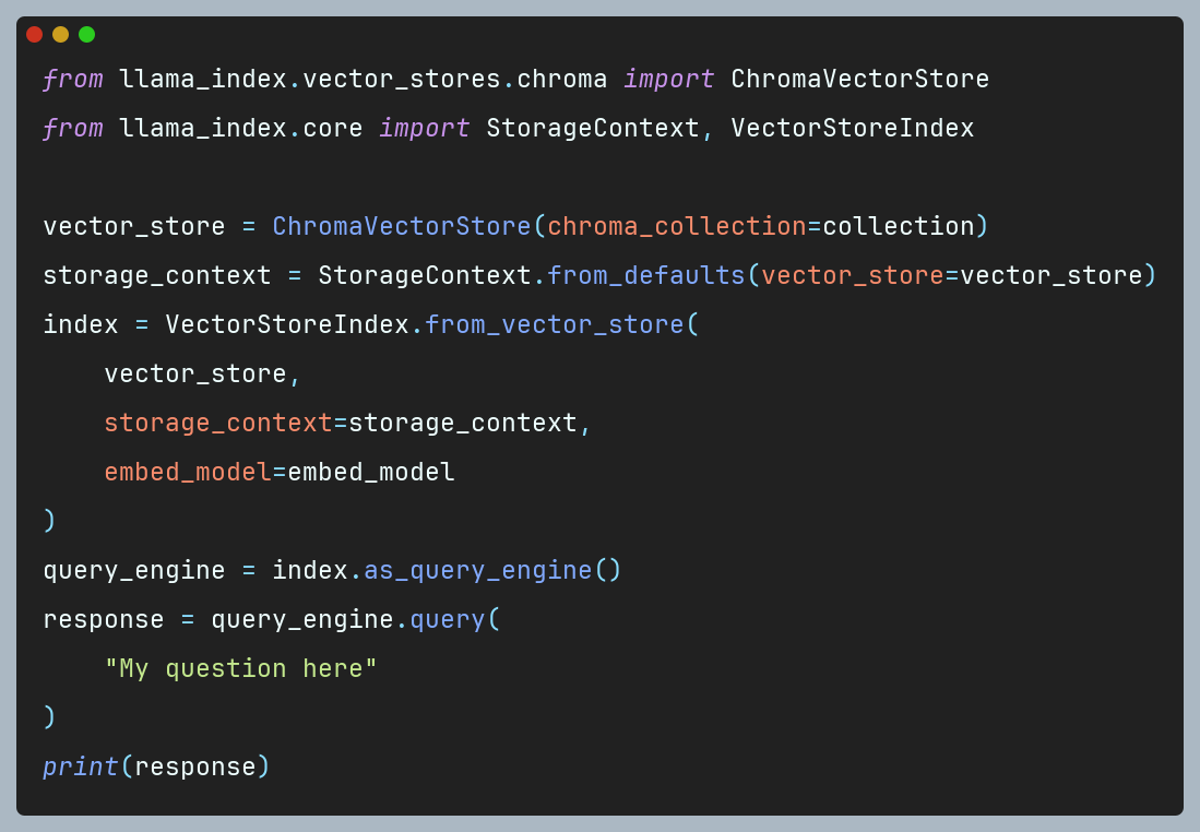 Once the collection with our embeddings is created, how can we use it with LlamaIndex