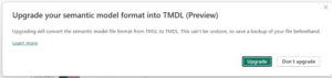 Prompt asking to upgrade into TMDL