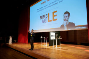 Fabricio Laguna, the President of the International Institute of Business Analysis (IIBA) at stage.